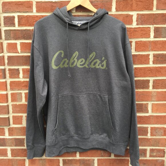 Cabelas Hoodie Sweatshirt Mens Large Gray Green Pullover Kangaroo Pouch - Picture 1 of 8
